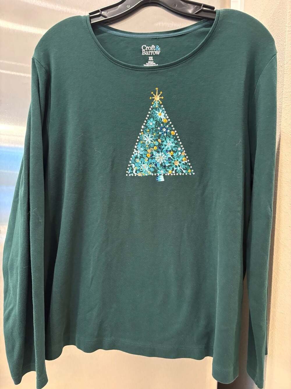 Croft & Barrow Green Long Sleeve Graphic Christmas Tree T-Shirt Women Size XXL